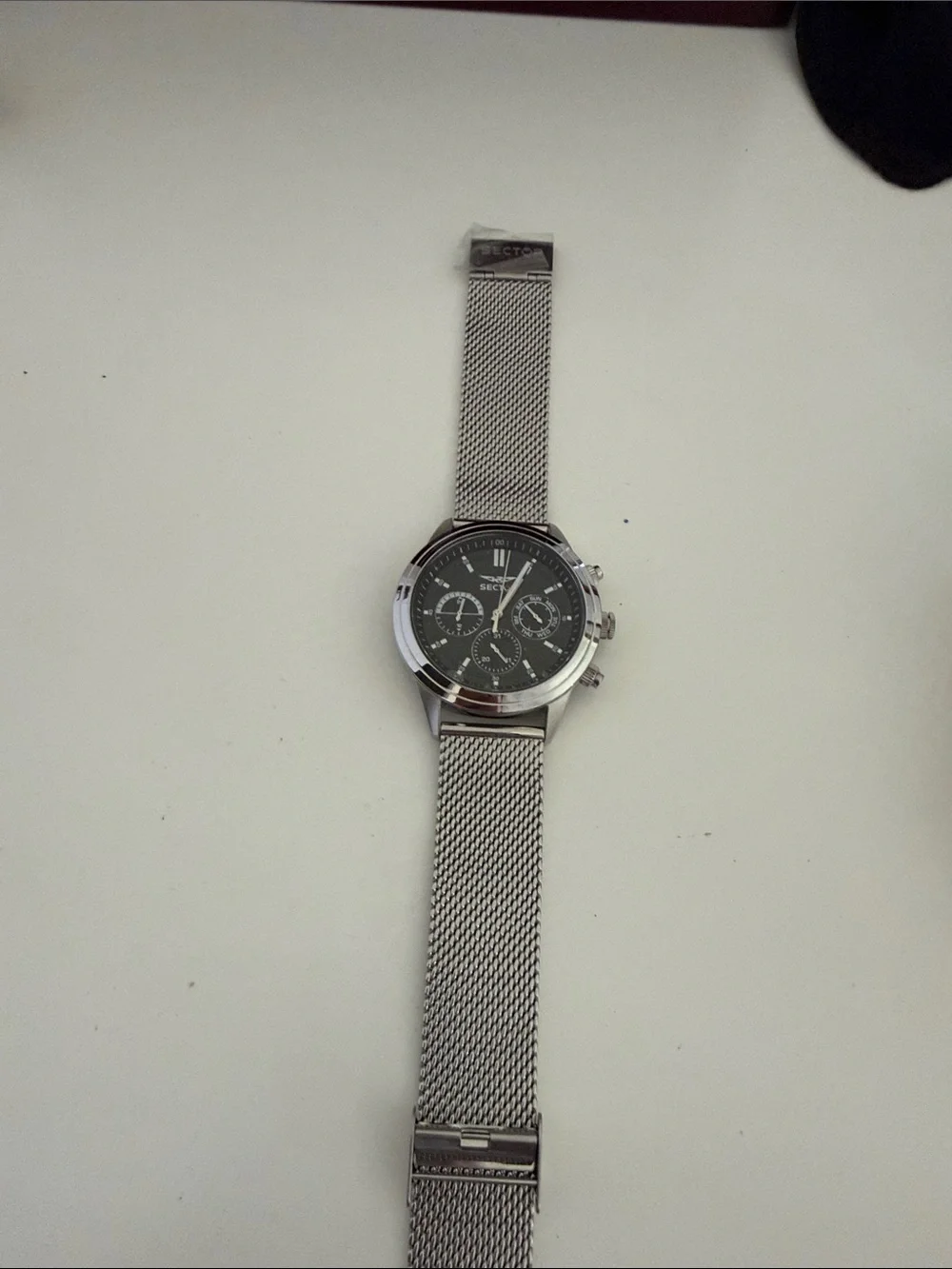 SECTOR Men's Silver Mesh Band Chronograph Watch - Black Dial